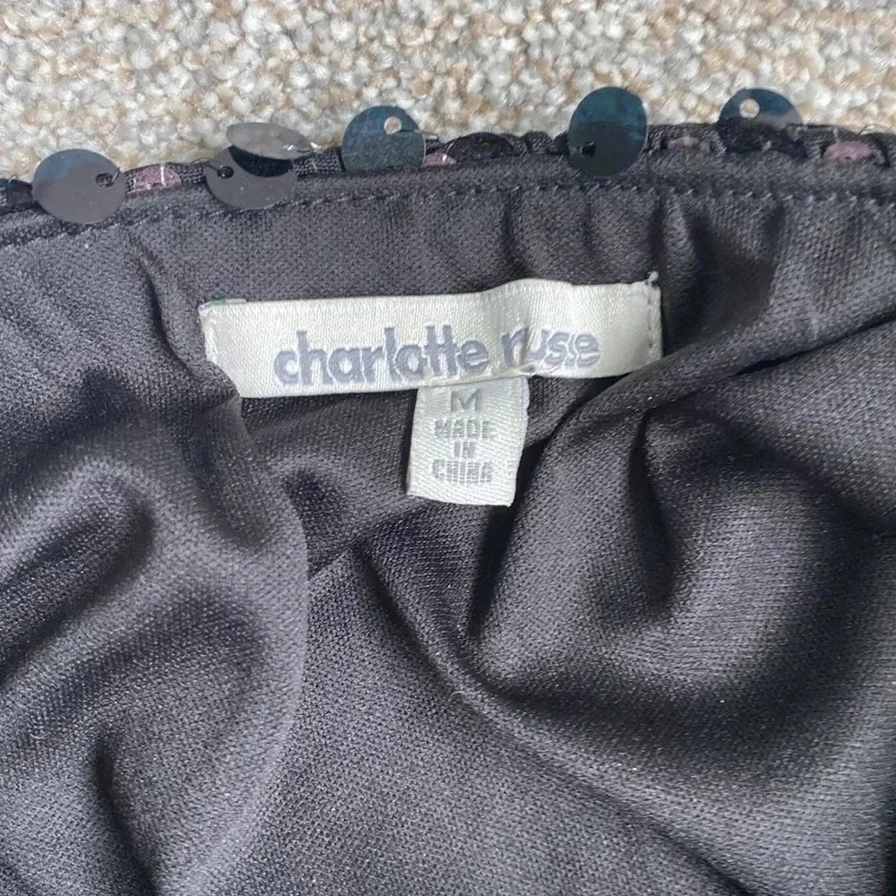 Charlotte Russe Strapless Sequin Bust Black and Pink Fit & Flare Mini Dress M - Picture 9 of 15